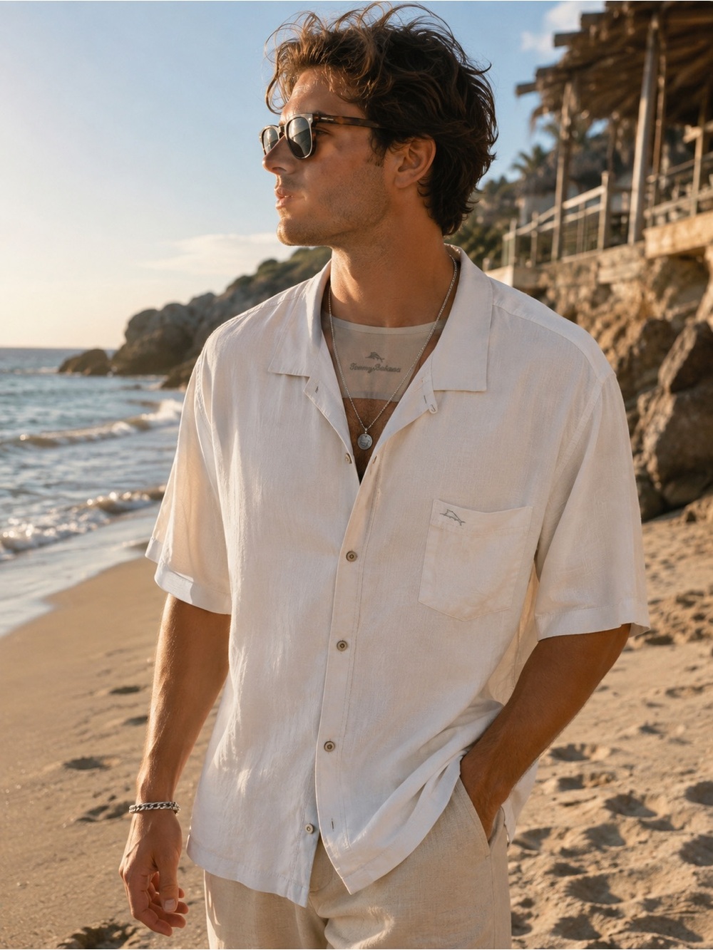 Tommy Bahama White Silk Blend Camp Shirt – Men’s